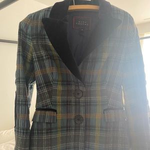 Pink Tartan Velvet patched military blazer Jacket.